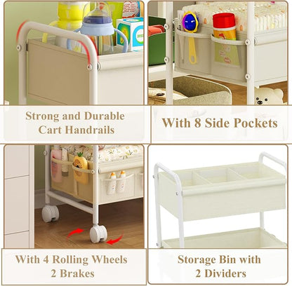 3-Tier Baby Diaper Caddy Cart Organizer, Mobile Nursery Storage Carts - Image 6