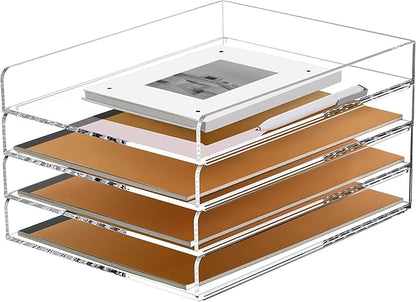 SANRUI 4 Tier Stackable Paper Letter Tray, Acrylic Vertical File Tray A4 Desk by SANRUI
