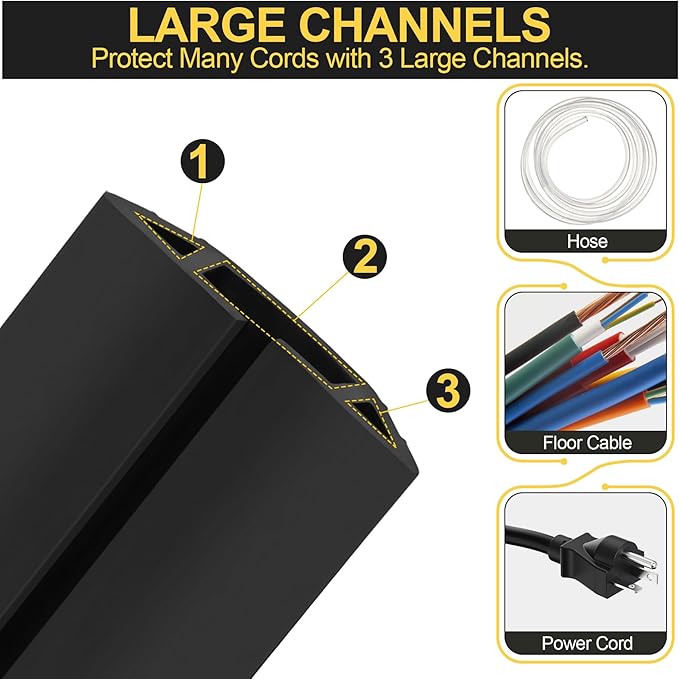 MYFAMIREA 6.5FT Floor Cord Cover Heavy Duty Cable Cover Protector 3 Channels - Image 3