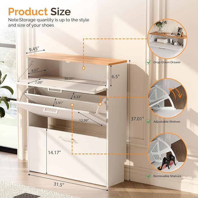 VINGLI Shoe Cabinet for Entryway, Slim Shoe Rack Storage Organizer - Image 2