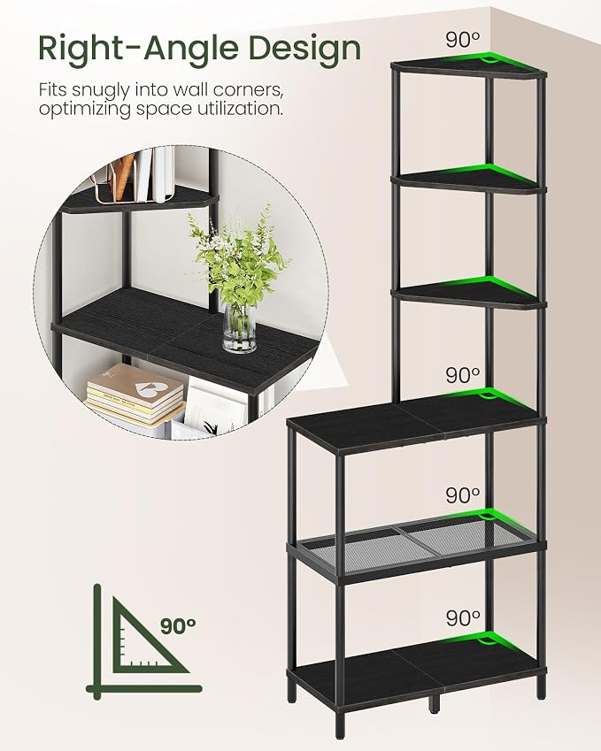 6-Tier Corner Shelf, Industrial Corner Bookshelf - Image 5