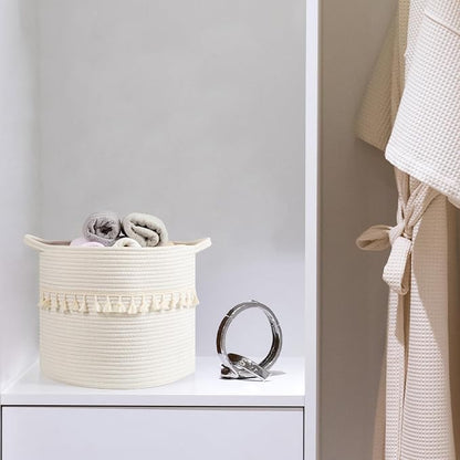 danpinera 3 Pack White Storage Baskets, Small Round Rope Baskets - Image 8