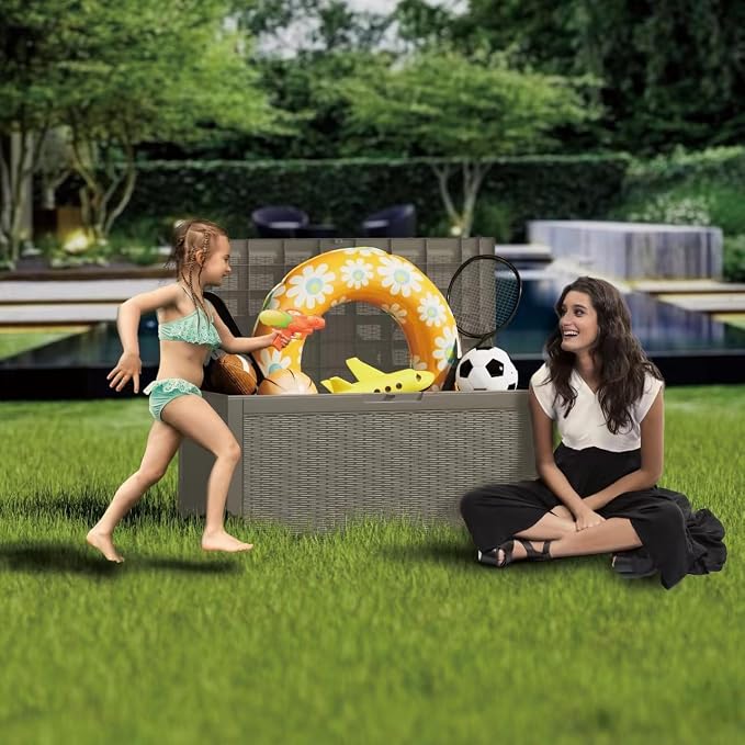 100 Gallon Deck Box, Resin Outdoor Indoor Waterproof Storage Box, Lockable - Image 8