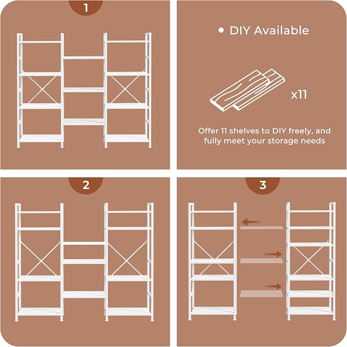 SUPERJARE Triple Bookshelf, Bookcase - Image 9