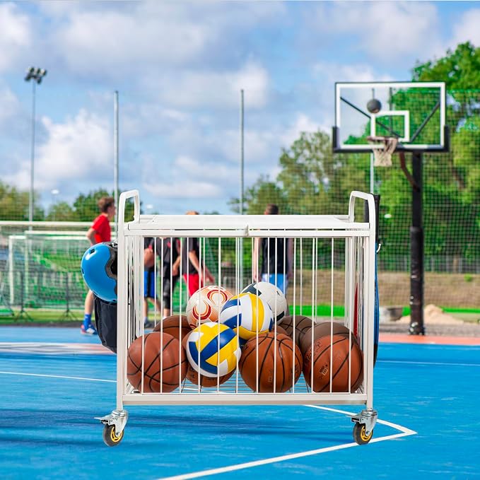 MyGift Large Capacity Metal Rolling Multi Sports Ball Cage Storage Hopper - Image 3