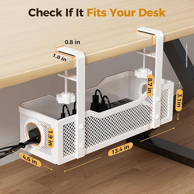 Under Desk Cable Management Tray White, Cinati Wire Organizers No Drill - Image 6