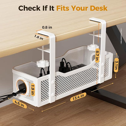 Under Desk Cable Management Tray White, Cinati Wire Organizers No Drill - Image 6