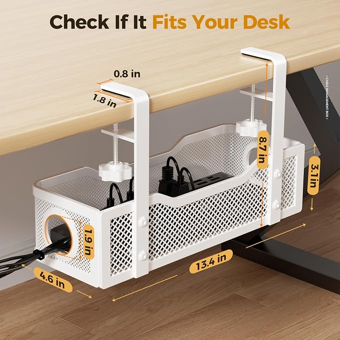 2 Pack Under Desk Cable Management Box White, Cinati 26.8" Wire Organizers No - Image 5
