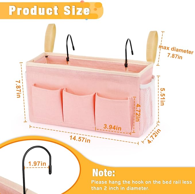 Bedside Organizer with Fixed Straps and Water Bottle Holder - Image 3