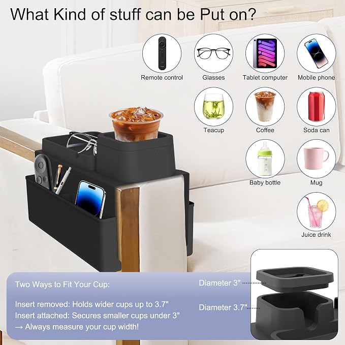 KindGa Couch Cup Holder Tray, Silicone Couch Arm Cup Holder, Couch Arm Organizer - Image 4