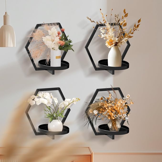 Garvee Hexagon 4 PCS Wall Shelf - 20Lb Load Capacity - Image 5