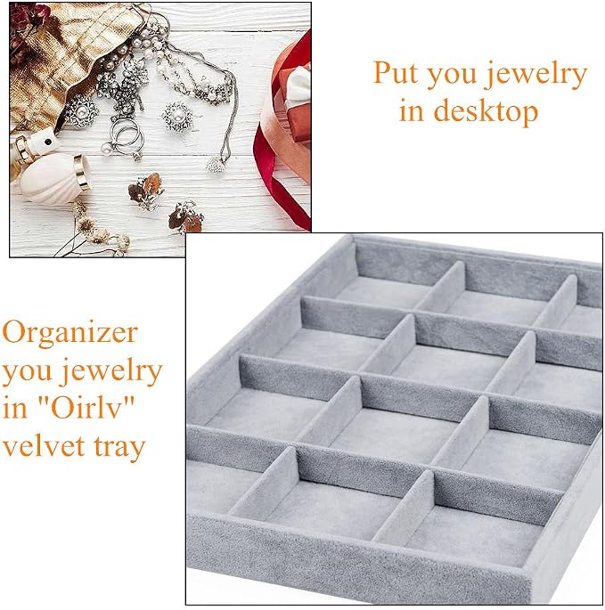 Oirlv Velvet Stackable Jewelry Display Trays 12 Grids Rings Earrings Bracelet - Image 8