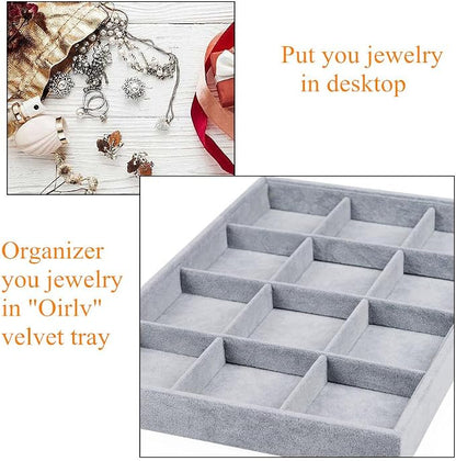 Oirlv Velvet Stackable Jewelry Display Trays 12 Grids Rings Earrings Bracelet - Image 8