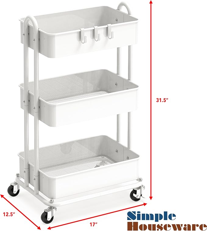 Simple Houseware 3-Tier Heavy Duty Metal Utility Rolling Cart - Image 2