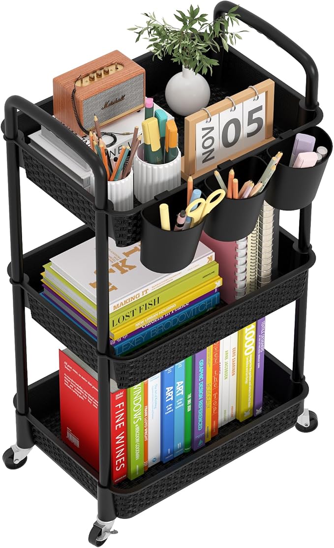 MOYIPIN 3-Tier Plastic Rolling Utility Cart by MOYIPIN