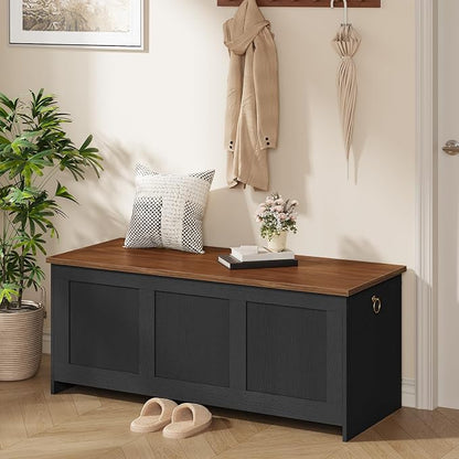 HOOBRO Storage Bench, 43.3" Retro Wooden Storage Chest, Wooden Storage Trunk - Image 5