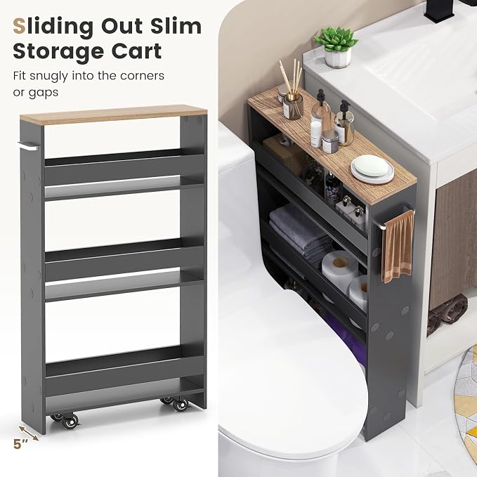 MAT EXPERT Slim Rolling Storage Cart, 4-Tier Freestanding Slim Storage Cart - Image 7
