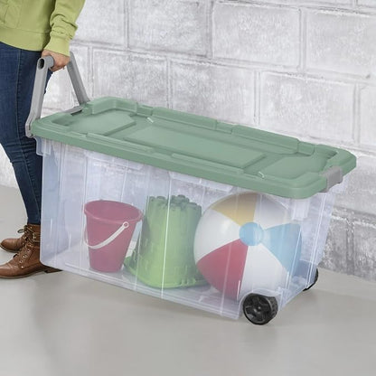 160 Quart Wheeled Storage Box, Extra Large Durable Clear Plastic Bin, Latch Lid - Image 4
