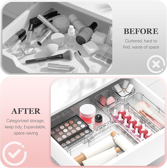 DILIBRA 16 Pcs Clear Extendable Drawer Organizer, Adjustable Drawer Storage - Image 3