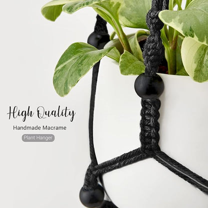 Mkono Macrame Plant Hanger Indoor 35 Inch Hanging Planter Basket Black 1Pc | - Image 5