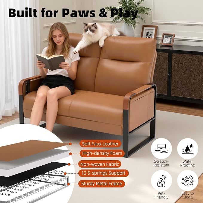 Faux Leather Loveseat, Upholstered Loveseat - Image 4