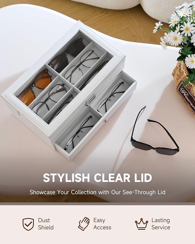 CO-Z Sunglasses Organizer with 12 Slots, Leather Eyeglasses Storage Box - Image 3