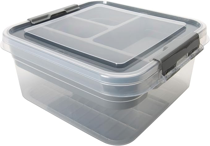 Simplify 5 Compartment Gift Supply Storage Box | 2 Tier Box | Red | Clear Top by Simplify