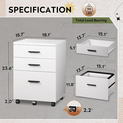 DEVAISE 3 Drawer File Cabinet for Home Office, Wood Under Desk Filing Cabinet - Image 3