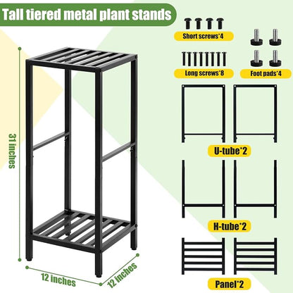 Party Zealot 2 Packs of 2-Tier Tall Metal Square Plant Stand 31” Heavy-Duty - Image 3