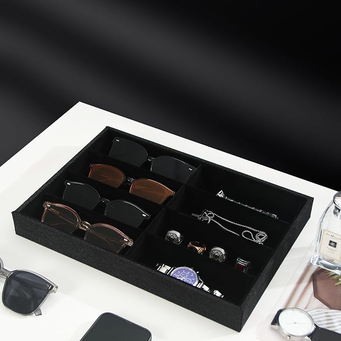 Julysky Sunglass Organizer Tray, 8 Grids Watch Holder Display Jewelry Tray - Image 2