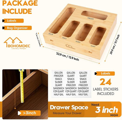 Bamboo Ziplock Bag Organizer for Kitchen Drawer, Food Storage Baggie Holder - Image 3
