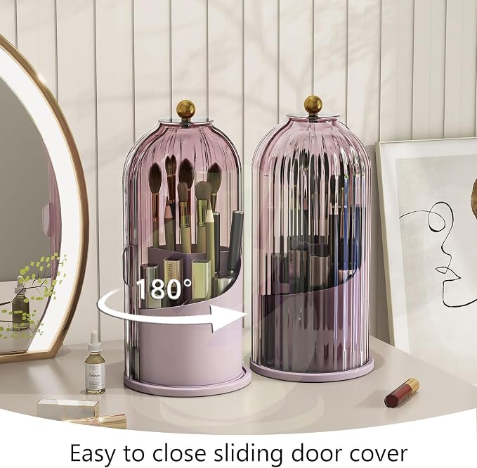 Makeup Brush Holder with Dustproof Cover 360 Rotating Makeup Brush Organizer - Image 3