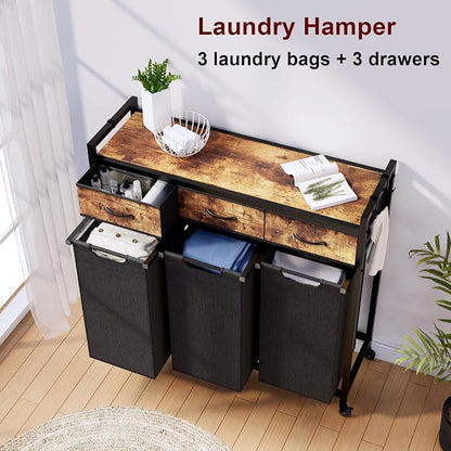 Laundry Hamper, Laundry Sorter 3 Section, Rolling Laundry Basket - Image 7