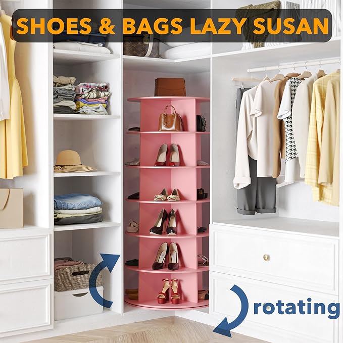 SpaceAid 6 Tier Rotating Shoe Rack Tower, Spinning Shoe Display Lazy Susan - Image 4