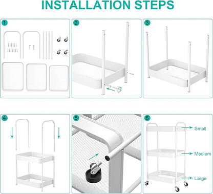 3-Tier Rolling Cart, Metal Utility Storage Carts - Image 3