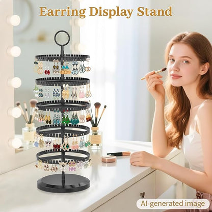 MODOWEY Rotating Earring Holder Organizer Adjustable Display, 5 Tiers Black | - Image 2