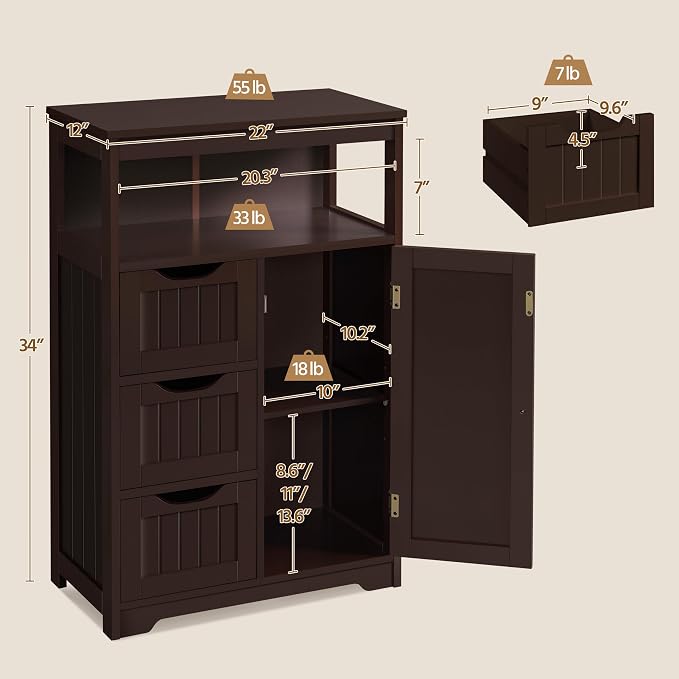 Yaheetech Freestanding Bathroom Storage Cabinet - Image 3