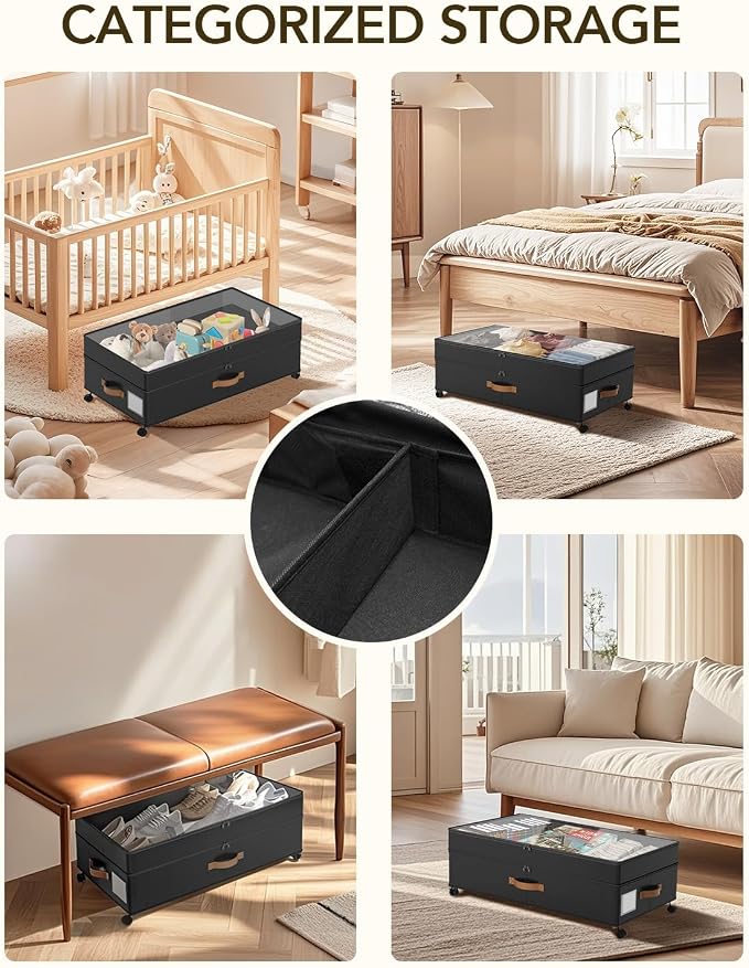 Under Bed Storage with Wheels, 10 inches Under Bed Storage Containers, 65L XXL - Image 7