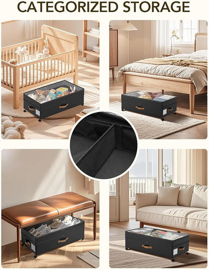 4 Pack Under Bed Storage with Wheels, Adjustable Height Storage Containers - Image 7