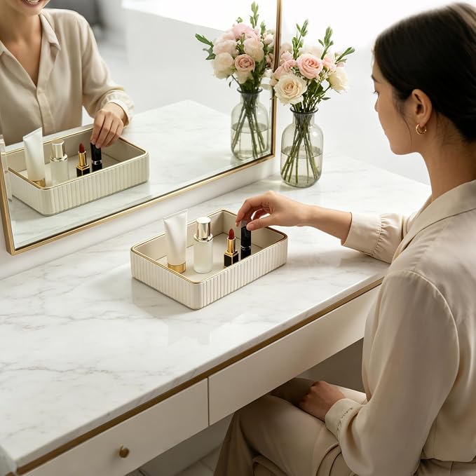 PU Leather Valet Tray, Desk Organizer Tray Nightstand Organizer Trinket Dish - Image 2