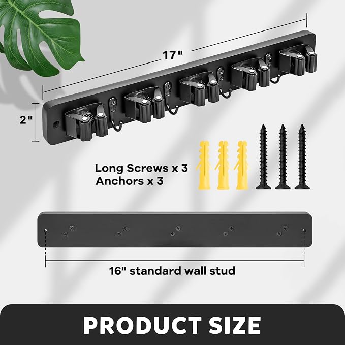 IMILLET Broom Holder Wall Mount, Wood Broom Holder - Image 5