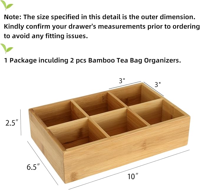 Dicunoy 2 Pack Bamboo Tea Bag Organizers, Wood Tea Bag Storage - Image 3