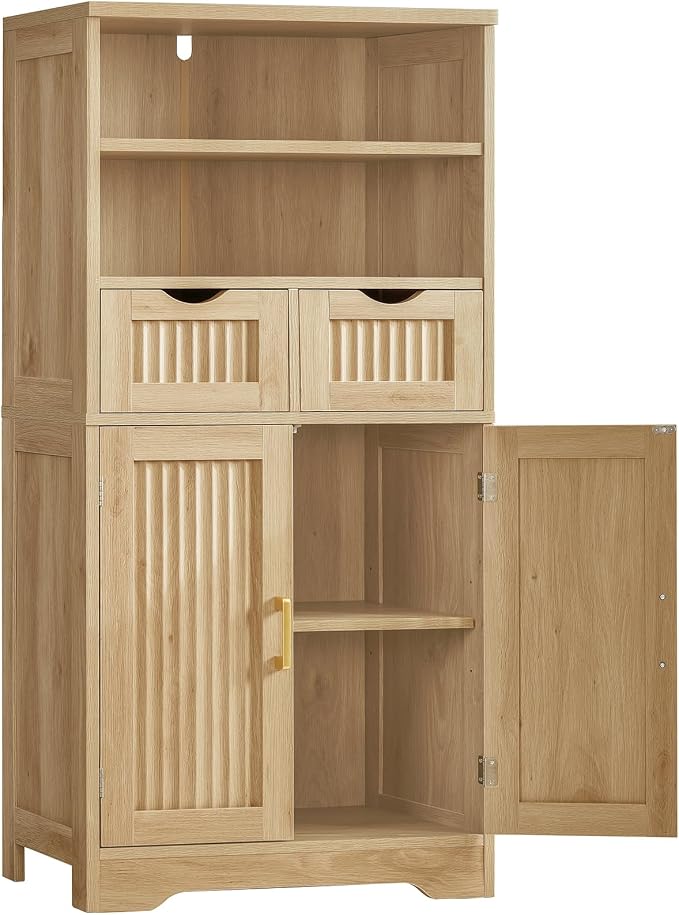 Iwell Tall Storage Cabinet, Fluted Cabinet by IWELL