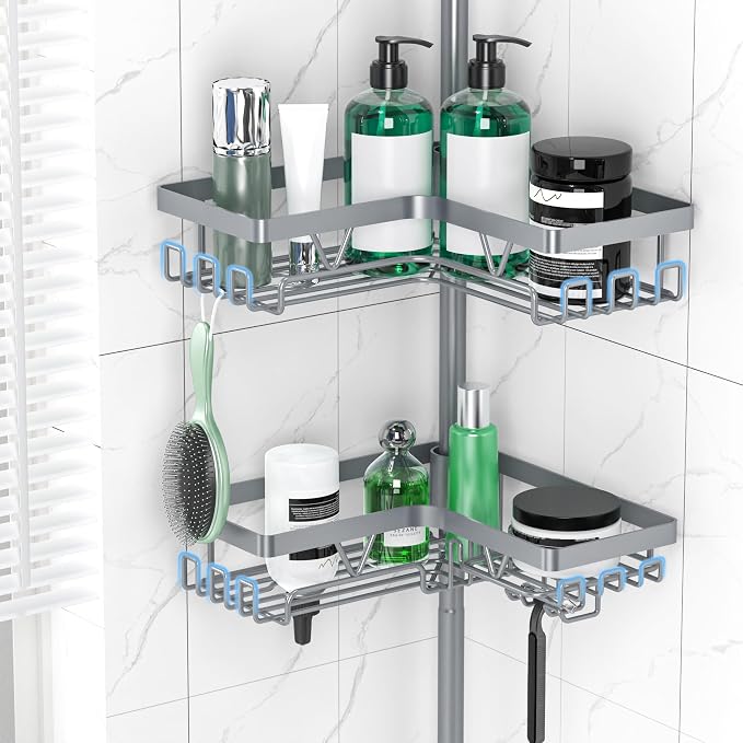 DAOYA Corner Shower Caddy Tension Pole, Light Gray | 4-Tier, Adjustable - Image 2