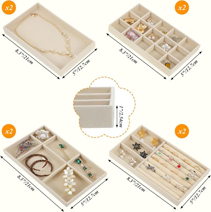 8 Pack Velvet Jewelry Trays Stackable Jewelry Organizer Tray Inserts - Image 2
