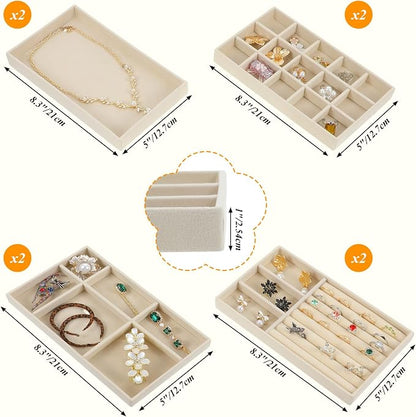 8 Pack Velvet Jewelry Trays Stackable Jewelry Organizer Tray Inserts - Image 2