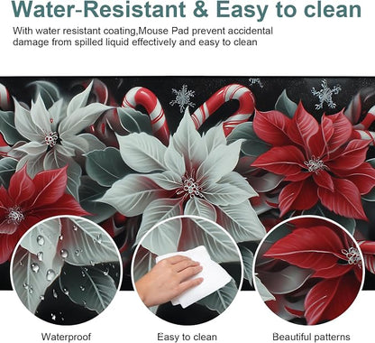 Christmas Flowers Gaming Mouse Pad 35.4"x15.7"Desk Mat Anti-Slip Rubber Base & - Image 4