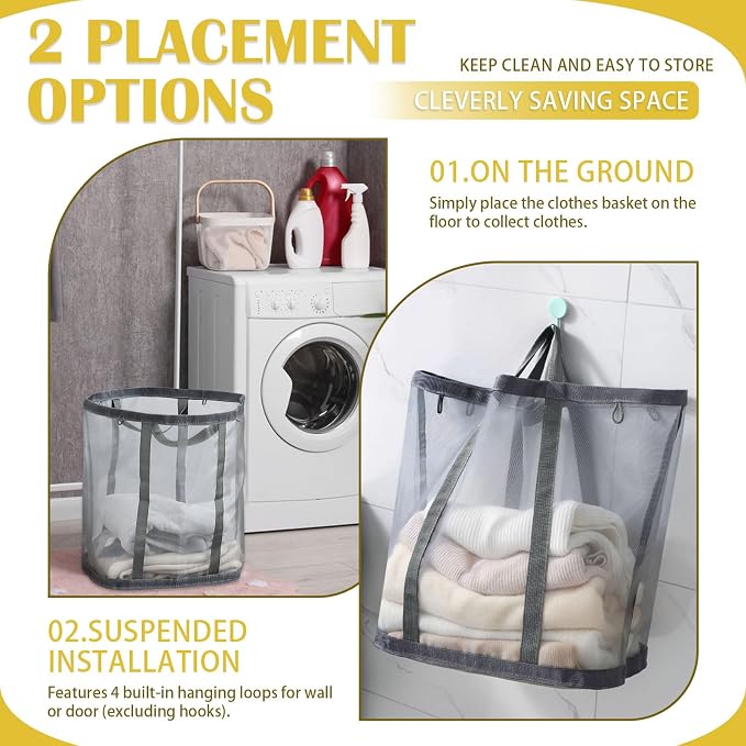 Mesh Laundry Basket, Hanging Laundry Hamper - Image 4