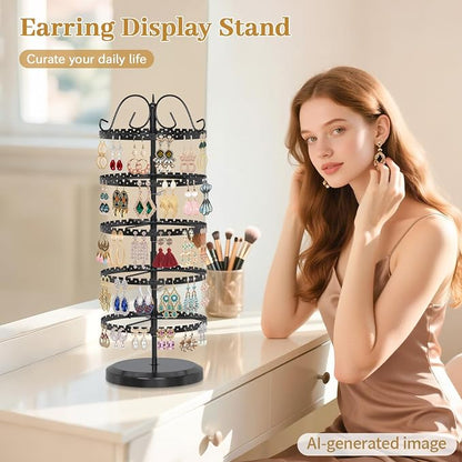 MODOWEY 5 Tier Rotating Earring Holder Organizer Stand, Adjustable Metal - Image 2