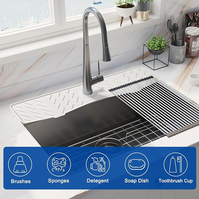 Meiliweser Faucet Mat for Kitchen Sink – 24” x 5.1” Extra-Long Silicone Splash - Image 4